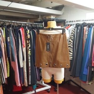 Faux Leather Skirt with Grommet Details